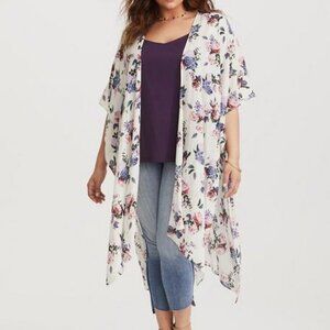 NEW Torrid White Floral Gauze Duster Kimono Sz M/L 10/12